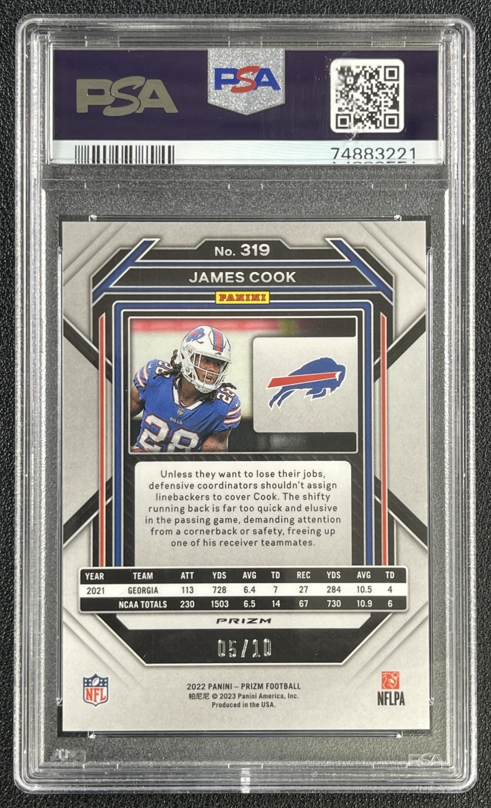 JAMES COOK PSA 10 2022 PANINI PRIZM FOOTBALL #319 ROOKIE GOLD RC 05/10 BILLS view 2