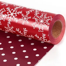 Classic Xmas Gift  Wrap  Roll, Red  White  Snowflake  Dot  Design,  17 X 33  In