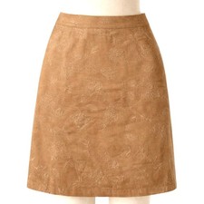 Ann Taylor Tan Wool Blend Embroidered Floral Mini Skirt Size 10 Lined Back Zip