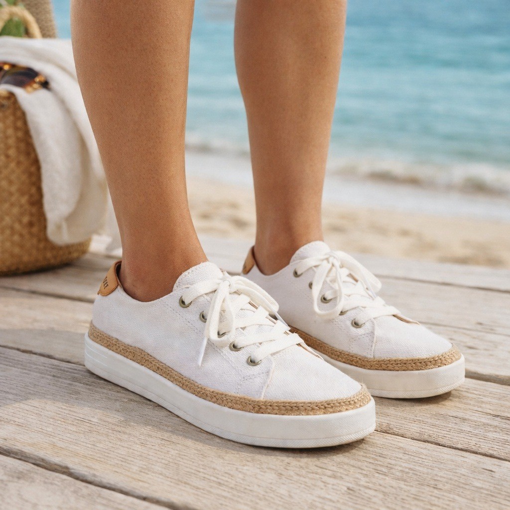 Espadrille Platform White Canvas Shoes Women's 6