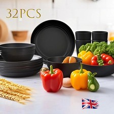 Black Dinnerware Bowl Plates PP Round Dinner Set Tableware 32PCS/SET