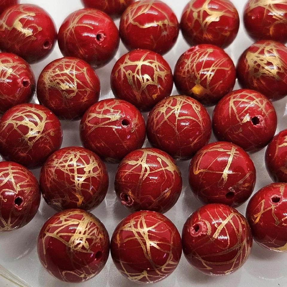 Cuentas ligeras de acrílico rojas y doradas alemanas vintage de los años 80 Foto 2 de 4