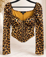 Privy Leopard Animal Print Long Sleeve Corset Top Women’s M Hook & Eye