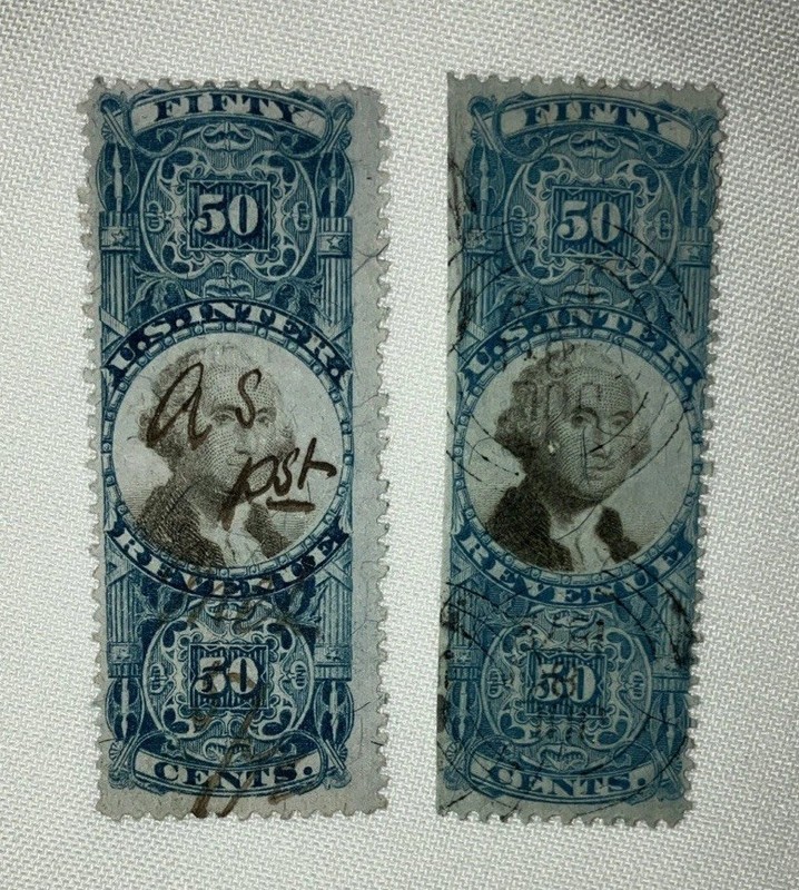 19th-century vintage 50 Cent U.S. Internal Revenue documentary Postage stamp