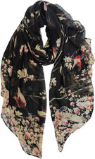 Scarfs for Women Lightweight Floral Birds Print Cotton Scarves and Wraps for Sum