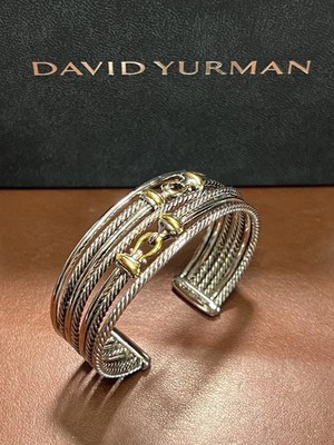 David Yurman 925 & 18k Gold Wide Crossover Cable Bracelet-Medium