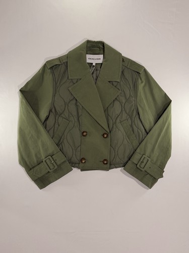 NWT Veronica Beard Harris Mixed Media Cropped Jacket - Stone Army - L