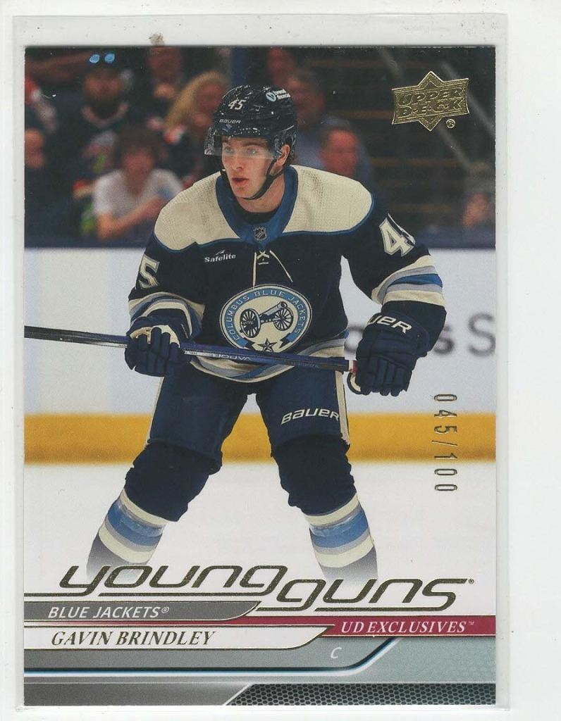 2024-25 UPPER DECK #207 GAVIN BRINDLEY YOUNG GUNS EXCLUSIVES 45/100 COLUMBUS