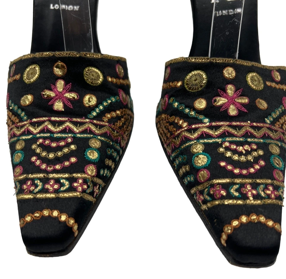 Gina Satin Pointed Toe Embroidered Detail Ankle Strap Heels - Image 3 of 4