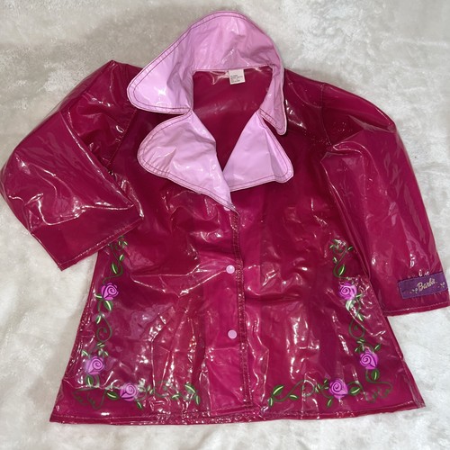 Vintage 2000’s Mattel Barbie PVC Rain Coat 5 Roses Glam Princess Y2K Kids Pink - Picture 22 of 23
