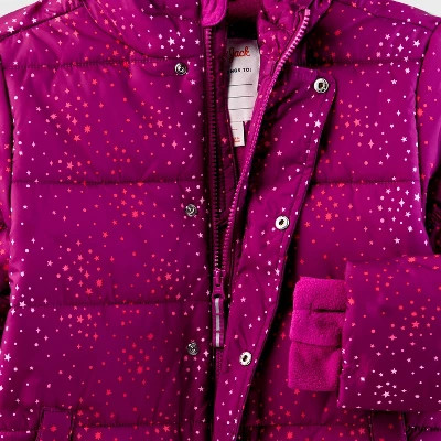 Kids' Abstract Heavyweight Puffer Jacket - Cat & Jack Magenta S - Picture 2 of 2