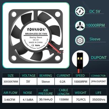 2Pcs 30Mm 3Cm 5V 12V 30Mmx30Mmx7Mm 2Pin DC Brushless Mini Cooler Cooling Fan