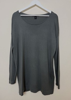 August Seidenpullover groß grau Baumwollmischung Longline Rundhals Strick