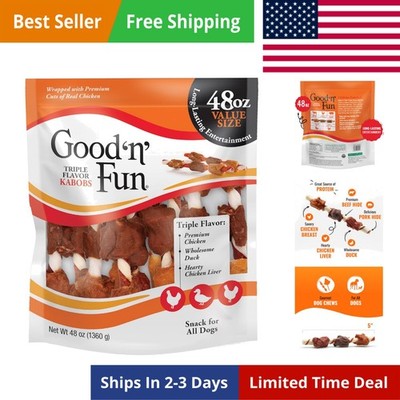 Good  n  Fun Triple Flavor Kabobs Chews for All Dogs, 48 Ounces, Treat Your D...