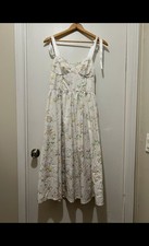 SHEIN Curve 0XL Floral Print Tie Shoulder Smocked Back Bustier Midi Dress