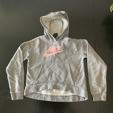 Nike Girls Gray Pullover Hoodie Logo Fleece Long Sleeve Size L