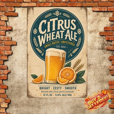 Belgian Wheat Ale Blue Circular Badge Metal Tin Sign