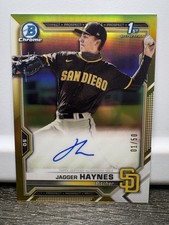2021 Bowman Chrome #CPA-JH Jagger Haynes Prospect Autographs Gold Refractor #/50