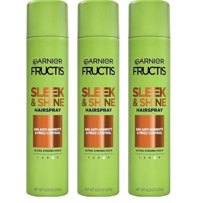 Garnier Fructis Sleek Shine Hairspray Strong Hold Frizz Control 3 Pack 8.25 oz
