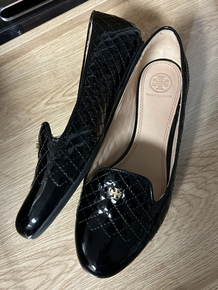 Tory Burch Marion Quilted Patent Black Leather Ballet Flat Shoes Size 8 M - Image 2 of 4
