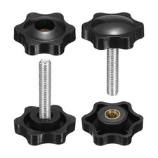 2 Set Star Knobs M6 x 35mm Male + M6 Female Thread 32mm Head Handles, Black