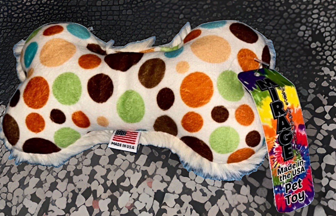 Mirage Pet Products Multicolor Polka Dot Plush Bone Dog Toy Squeaker New Tag