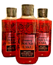 STRAWBERRY POUND CAKE BODY WASH SHOWER GEL LOT 10 OZ LOT X 3 BATH BODY WORKS