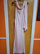 This light pink dress has a draped cowl neckline and a long, flowing skirt. It's
