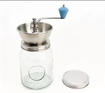 Manual Coffee Bean Grinder with Ceramic Conical Burr, 32 Oz Glass Jar & Lid. 