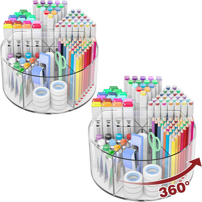 500 PCS Acrylic Pencil Holder, 360 Rotating Clear Marker Organizer, Pen Crayon M