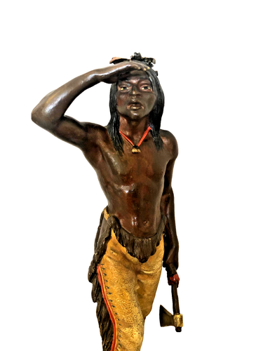 Antigua estatuilla austriaca de bronce pintada en frío de hombres indios firmada: Bergman - Imagen 10 de 23