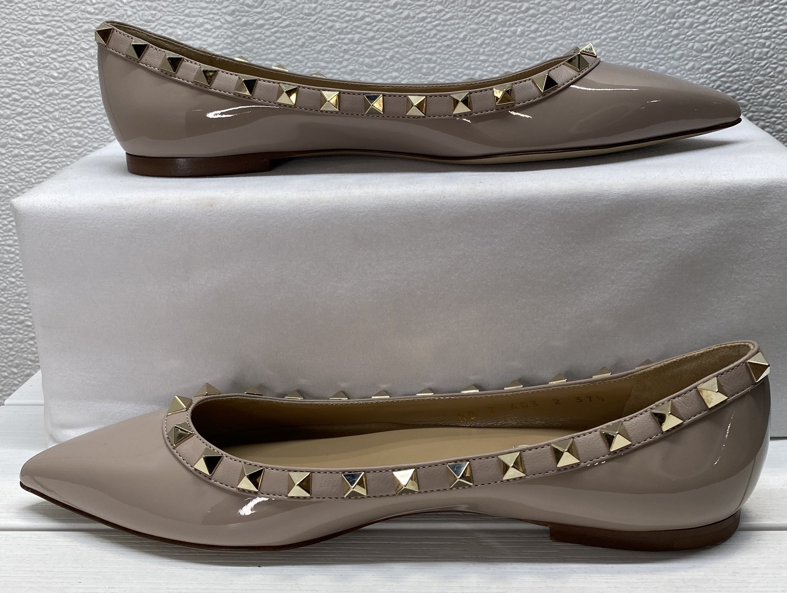 Valentino Garavani Patent Rockstud Ballet Flats Women's Size 7.5 Poudre Leather thumbnail 7