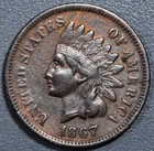 1867 1C INDIAN HEAD BRONZE CENT KM# 90a Grade:  VF A7191