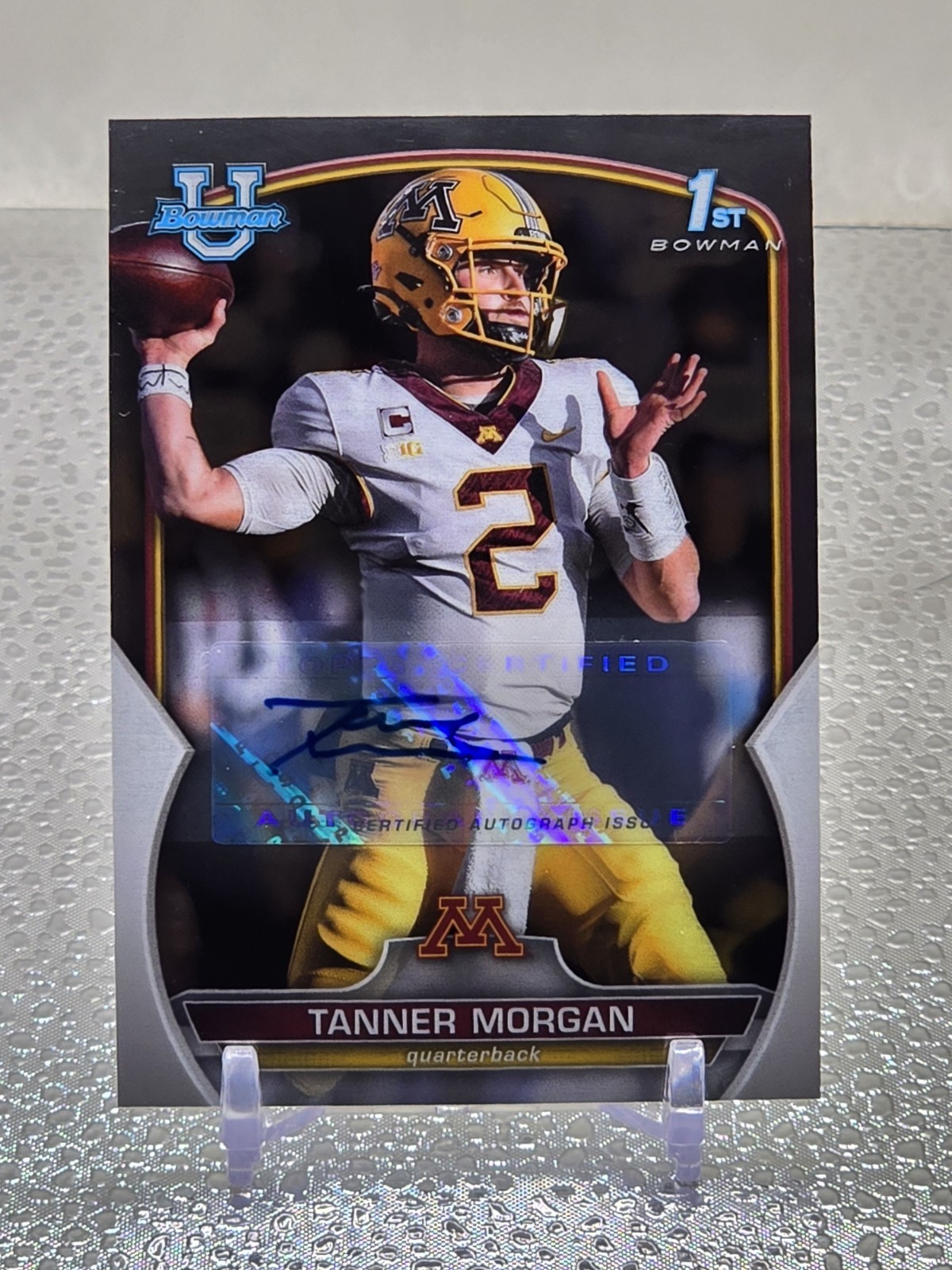 Tanner Morgan SP 2022 Bowman University 1st Chrome Base Autograph Minnesota