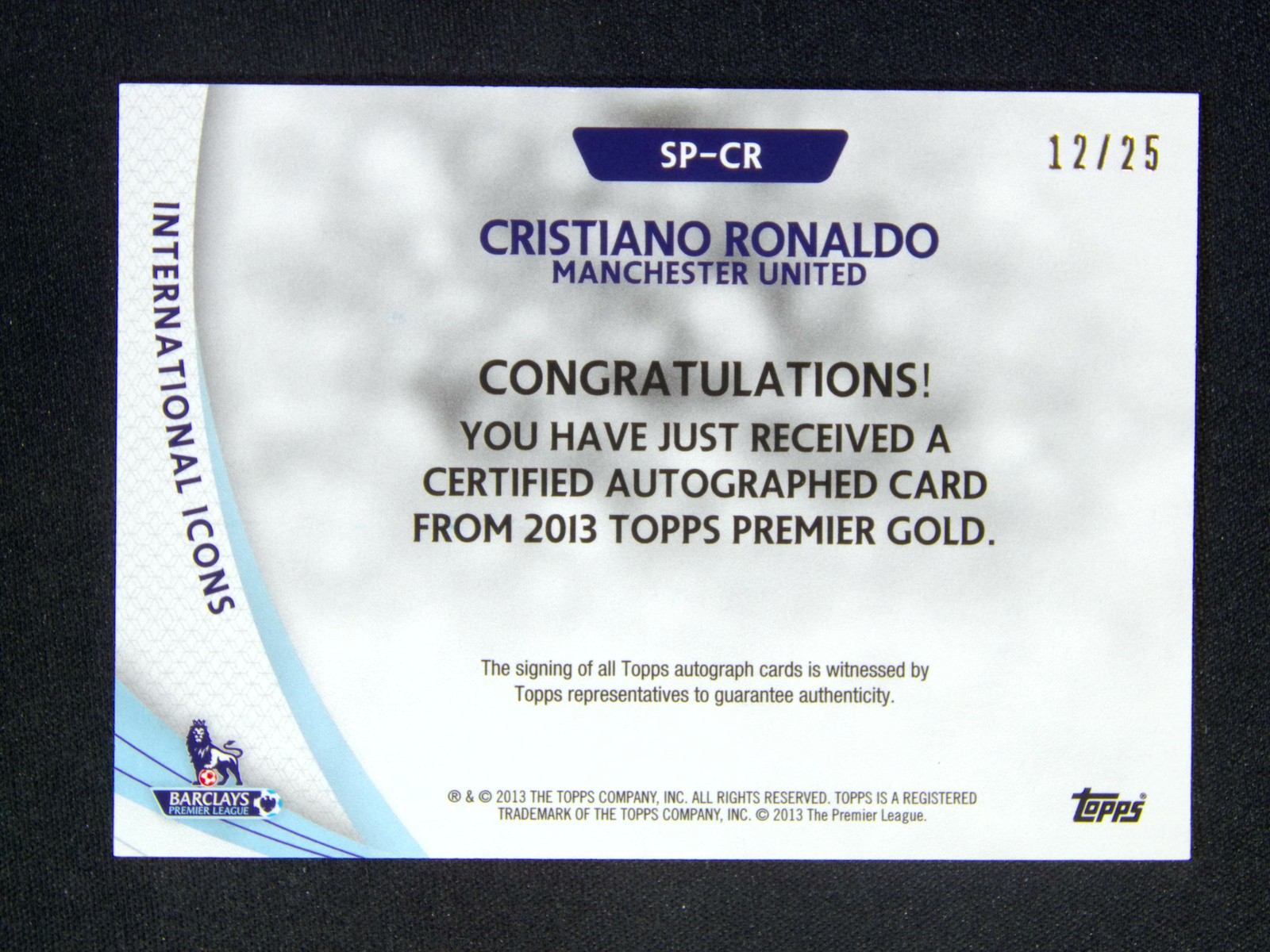 2013 Topps Premier Gold Cristiano Ronaldo Portugal International Icons Auto /25 view 2