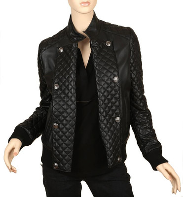 NEW PIERRE BALMAIN BLACK QUILTED LAMBSKIN LEATHER BIKER BOMBER JACKET 40/8