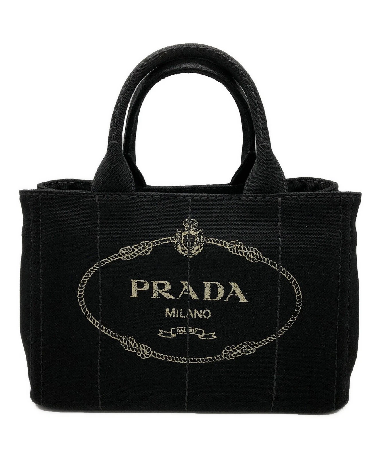 Prada — PRADA Canapa 1BG439 Black Canvas 2Way Tote Shoulder Bag Auth SR1334