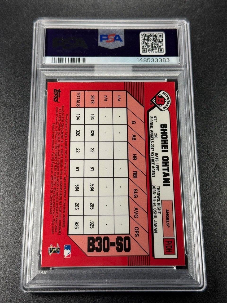SHOHEI OHTANI 2019 BOWMAN CHROME ANNIVERSARY AUTO /10 PSA 9 MBA GOLD DIAMOND view 2