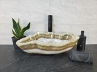 Onyx Stone Vessel Bathroom Sink, 20 x 12 inch Neutral White and Brown Bowl Sink