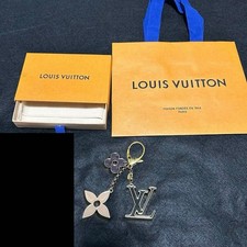 Louis Vuitton M67119 Fleur de Monogram Bag Charm Key Ring Gold Black Logo Flower
