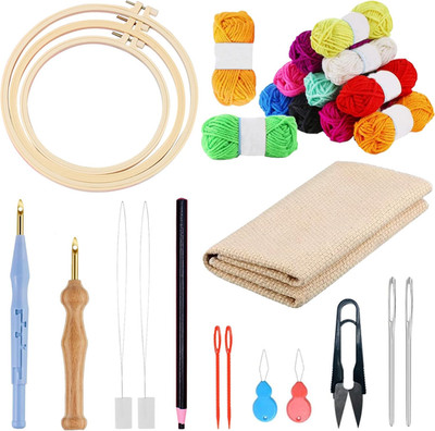 17 Stück Stickerei Starter Kit Punch Needle Kit, 3 Stück Stickrahmen, 3 Stück St
