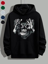 Men'S Gothic Skull Crossbones Print Hooded Sweatshirt - Heavy Metal Graphic Pu