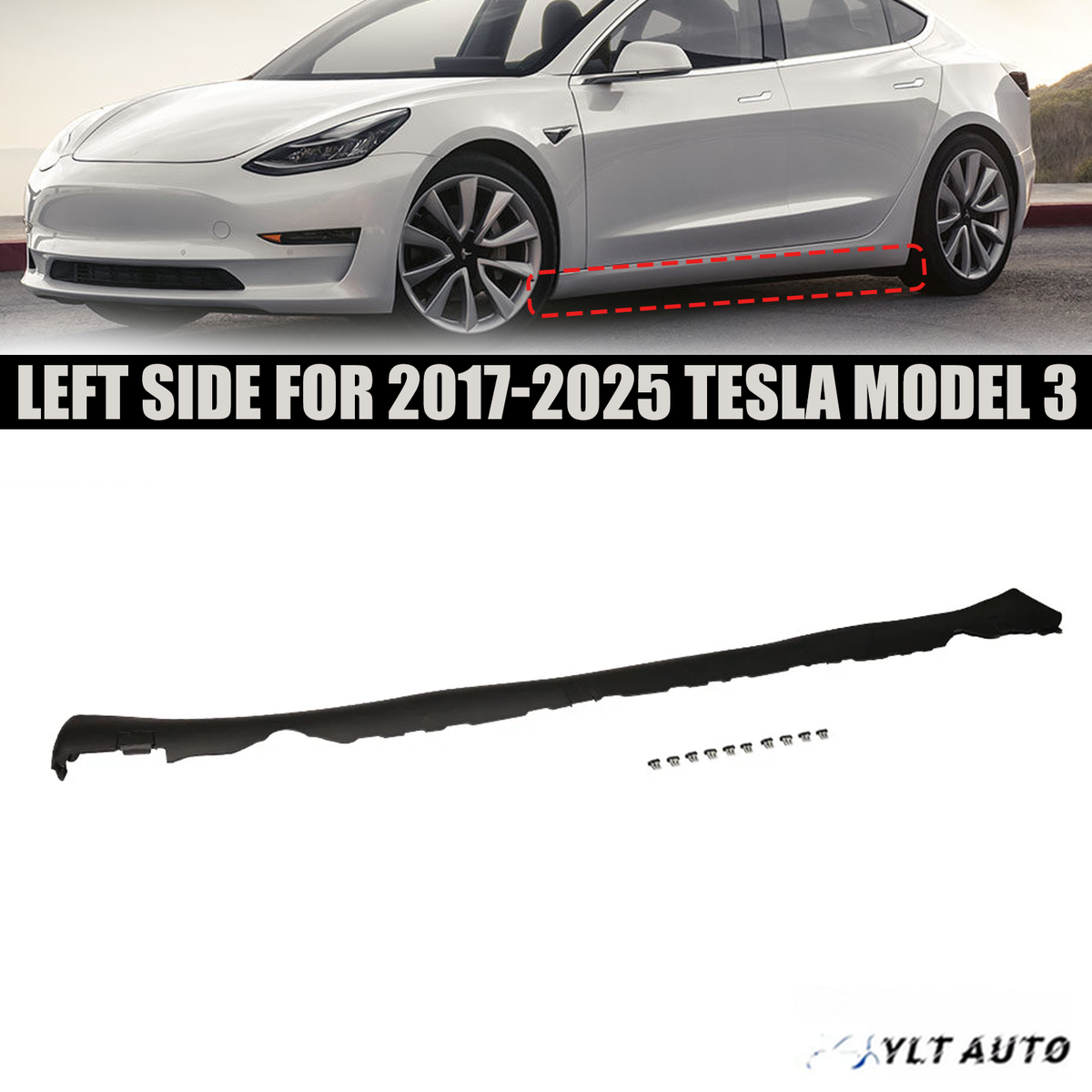 For Tesla Model 3 2017-2025 Left Side Skirt Rocker Lower Molding