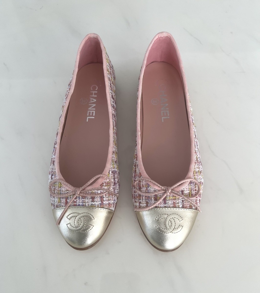 New CHANEL Pink Tweed Ballet Flats / Size 38 | eBay