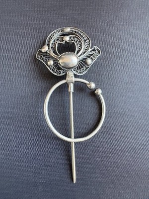 Vintage Silver Celtic Fibula Brooch Hand Forged Fibula Pin 3''