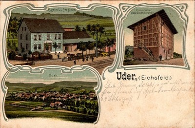 LITHO GRUSS AUS UDER EICHSFELD GASTHAUS C. SIMON 3 BILD COL. 1912 THÜRINGEN