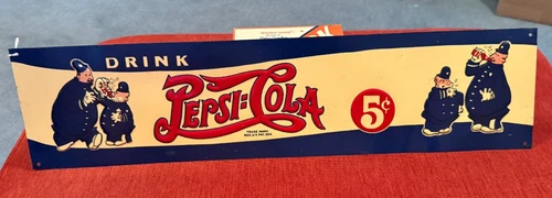 Vintage Pepsi Tin Metal Sign Drink Cola Pete Police Cops Embossed