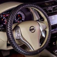 Leather Steering Wheel Cover Men Luxury Black Hand-Made Wrap Hand Woven Universa