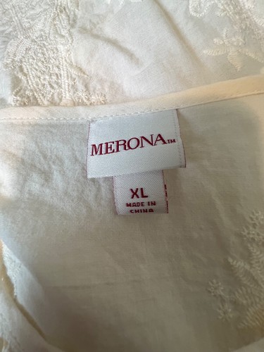 MERONA XL COTTON TOP SHIRT IVORY WHITE EMBROIDERED LACE TUNIC BLOUSE VACA - Picture 2 of 6