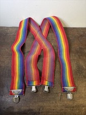 Vtg Rainbow Suspenders 70 s-80 s Wide 2 Straps Silver Toned Clips Adjustable